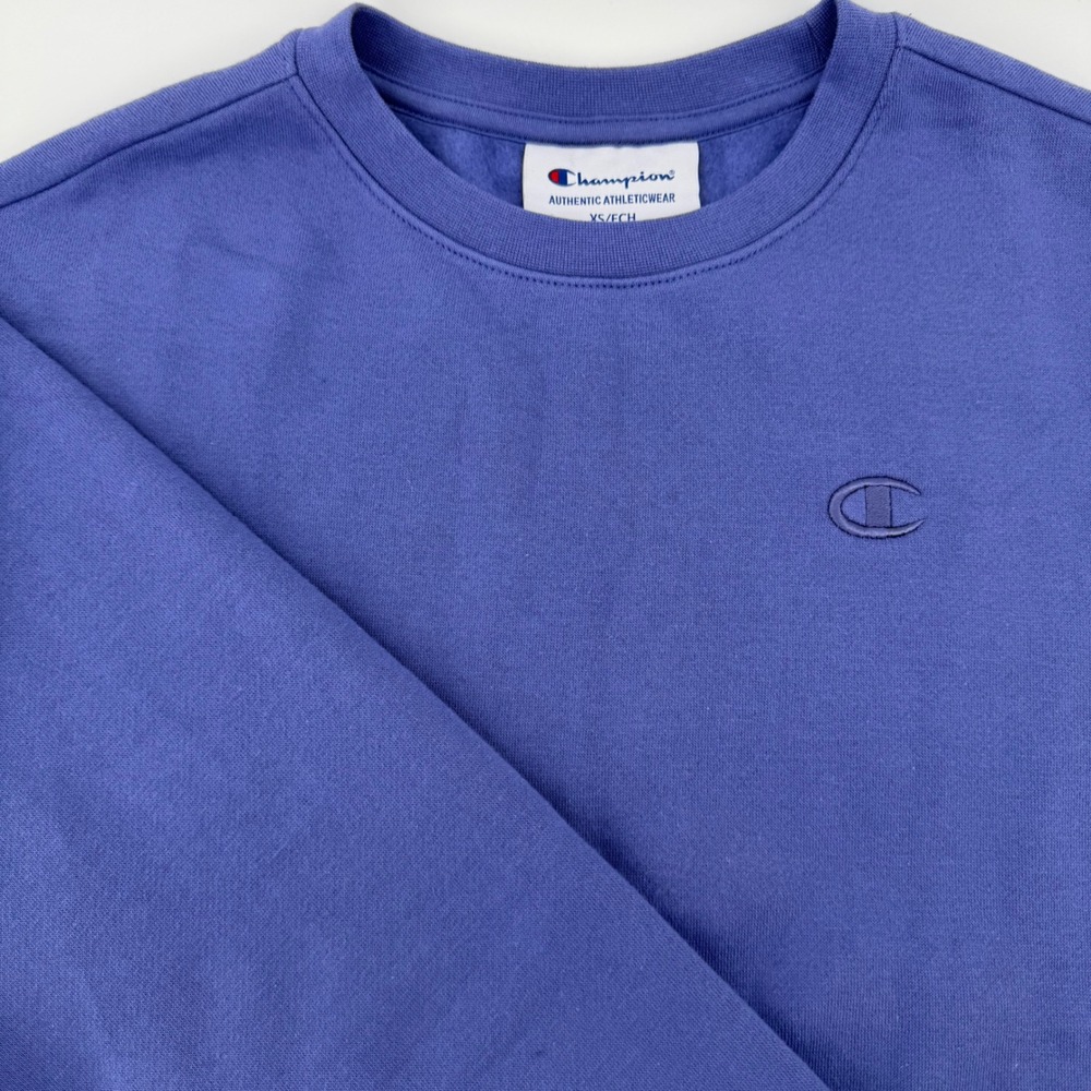 Champion Sweatshirt Women XS Minimalist Embroidered Logo Crewneck Blue‎ L/S